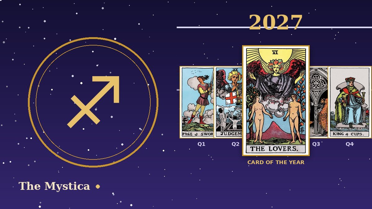 Sagittarius tarot horoscope 2027: The Lovers as the card of the year and a card for each quarter